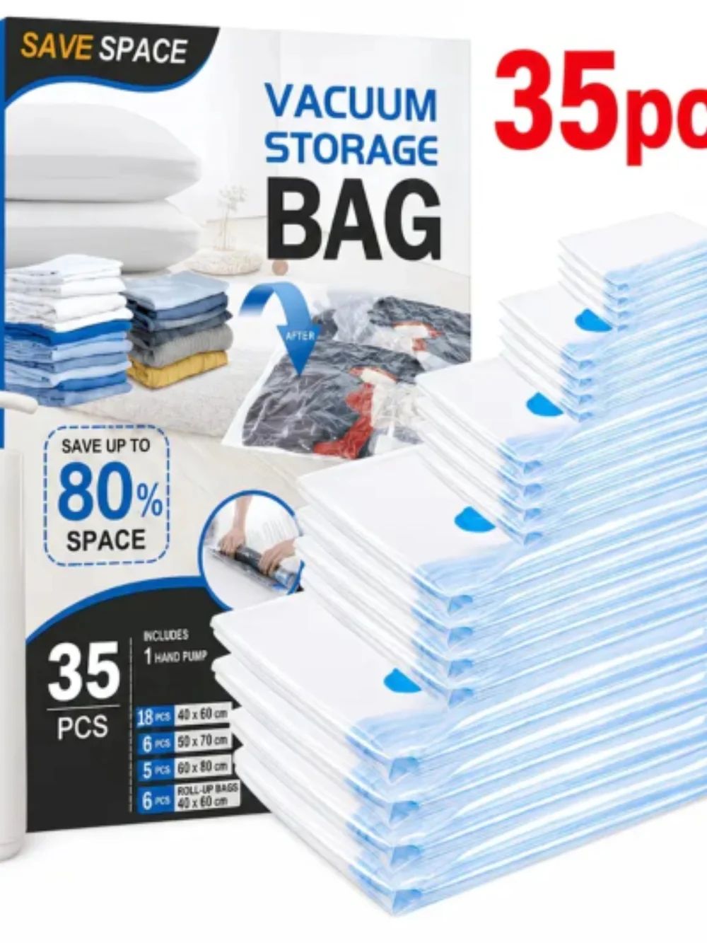 Vacuum Storage Bags - 35 Pack White Space-Saving Set